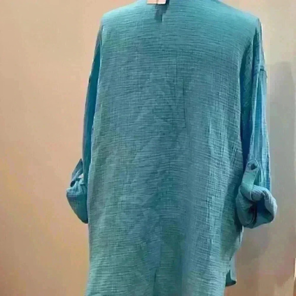 NWT!  MAGASCHONI Aqua Cotton Tunic Top Shirt Blouse Size Large AMAZING! - Picture 5 of 16